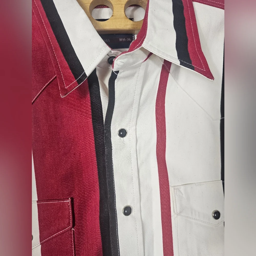 VINTAGE Mens Wrangler BRUSHPOPPER PEARLSNAP BLACK RED WHITE SIZE XXL - Picture 3 of 10
